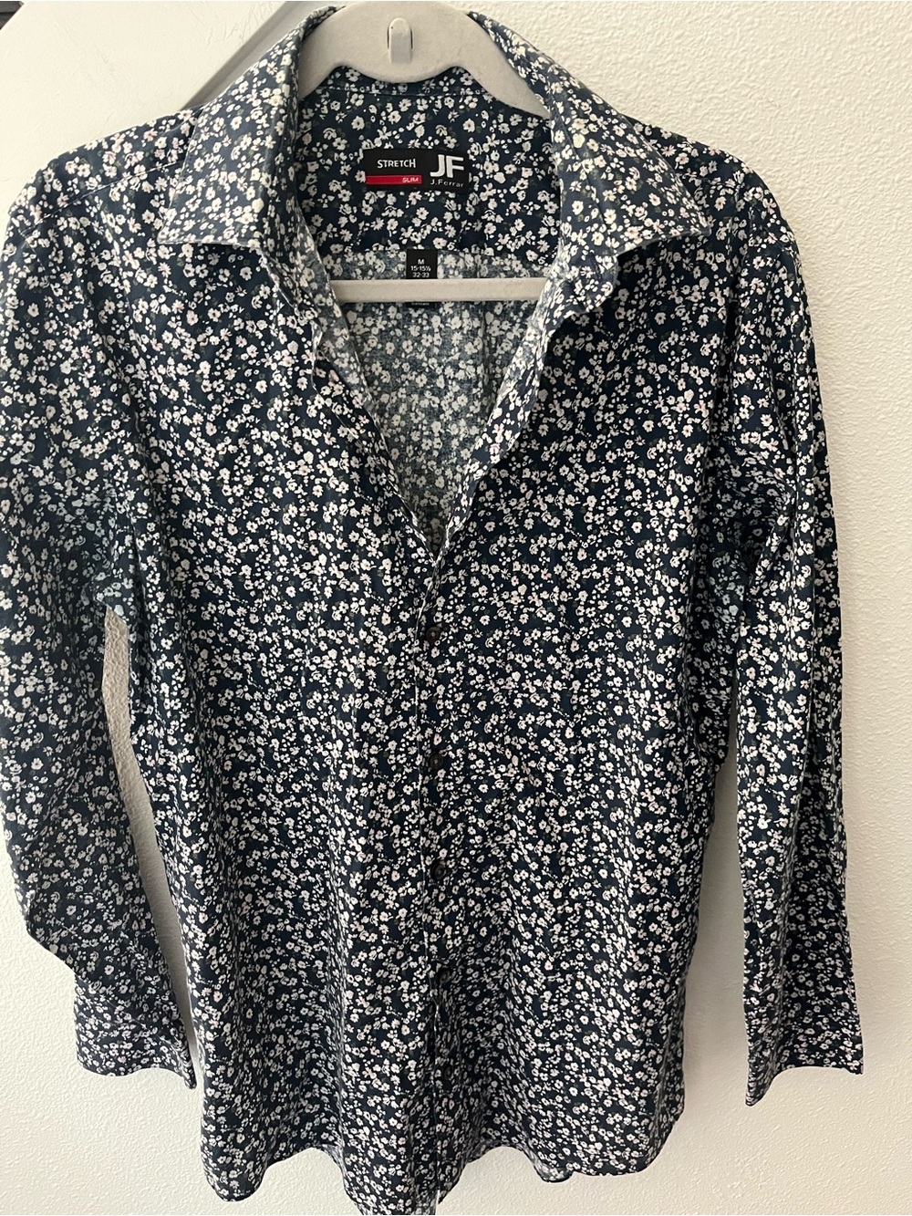 jf j.ferrar Navy Button-Down Shirt with White Floral Print